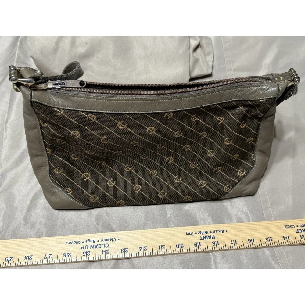 Etienne Aigner Vintage Classic Brown Fabric, Leather Trim Signature Shoulder Bag